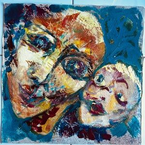 Original oil painting on linoleum square 12x12” original expressionist portrait